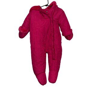 Rothschild Baby Girls Heart-Patterned Snowsuit Faux Fur Trim Footies Size 12M